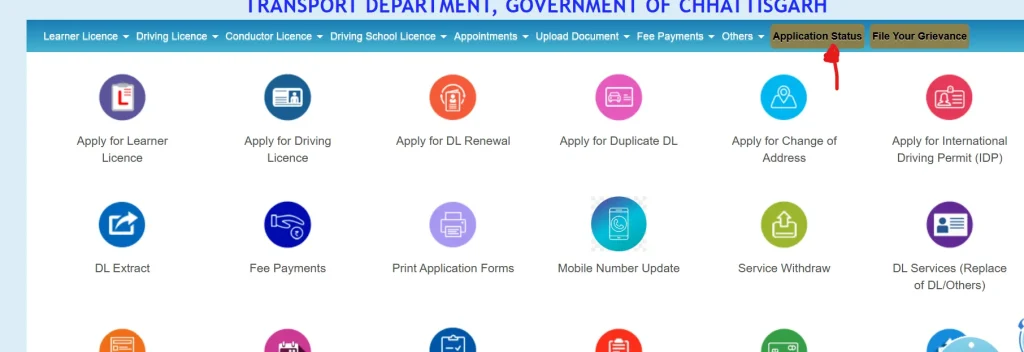 click on the application status